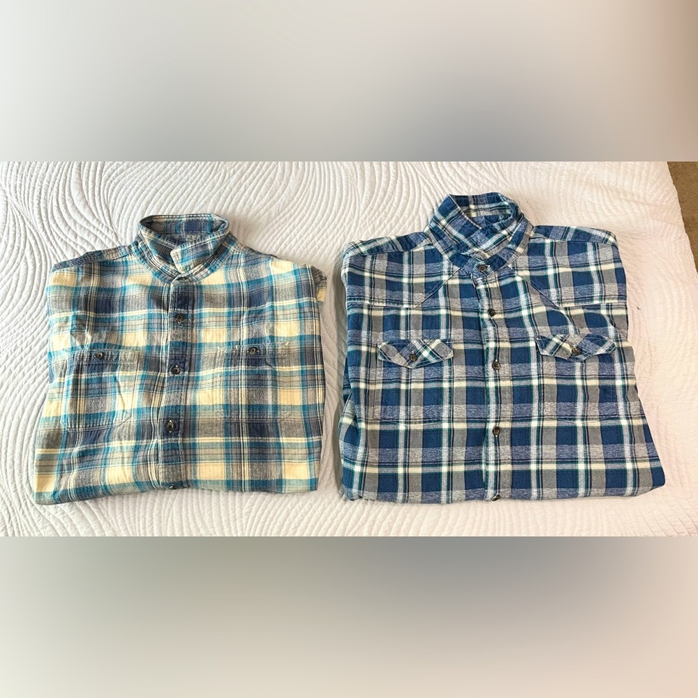 Red Head Brand Co. Heritage Flannel Shirt Lot Of 2 Men’s Sz XL Blue Beige Grey